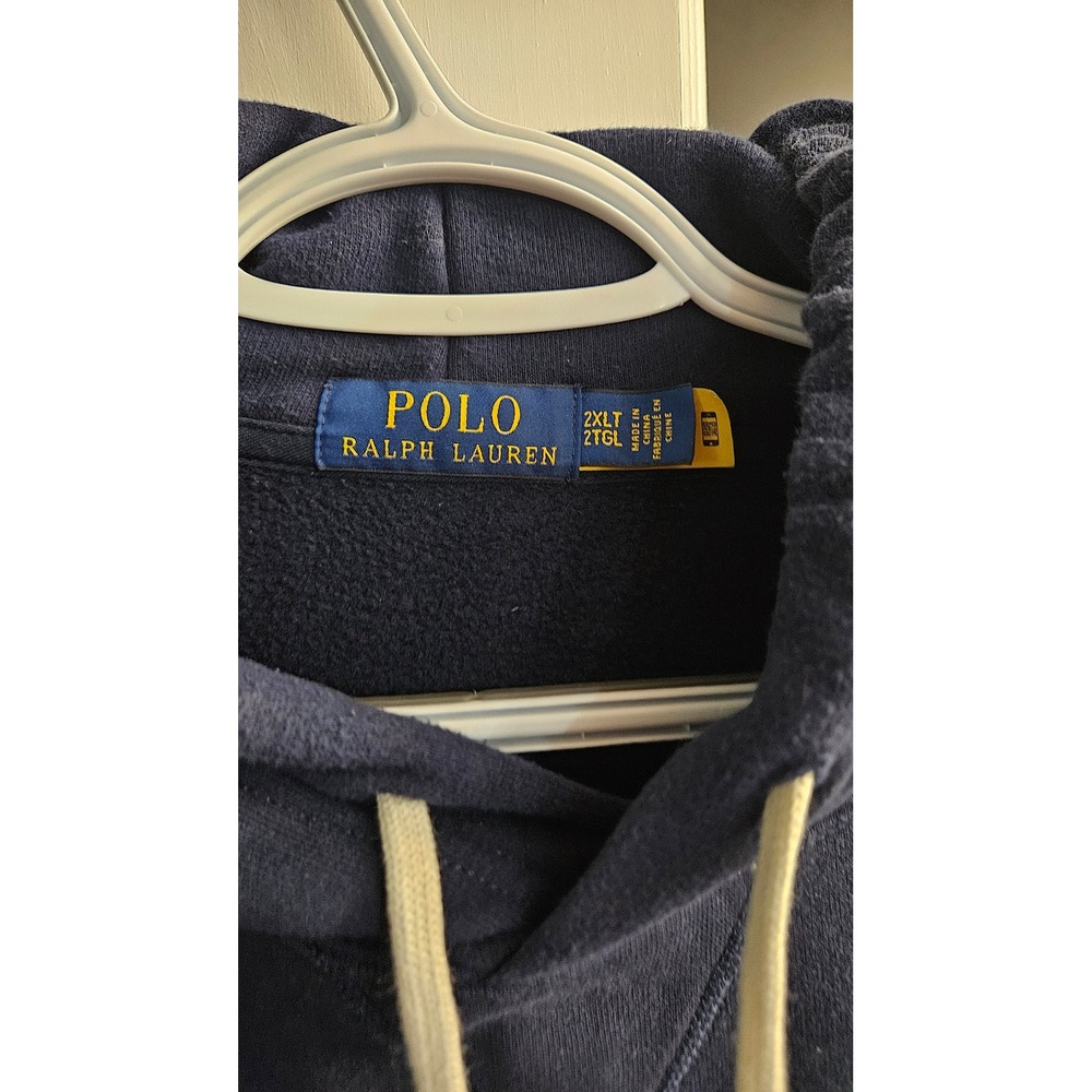 Polo Ralph Lauren Mens Navy Blue Fleece Hoodie Red Pony Logo 2XLT Big and Tall - Picture 3 of 6